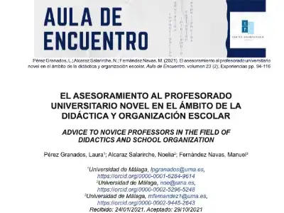 El asesoramiento al profesorado universitario novel en el ámbito de la Didáctica y Organización Escolar